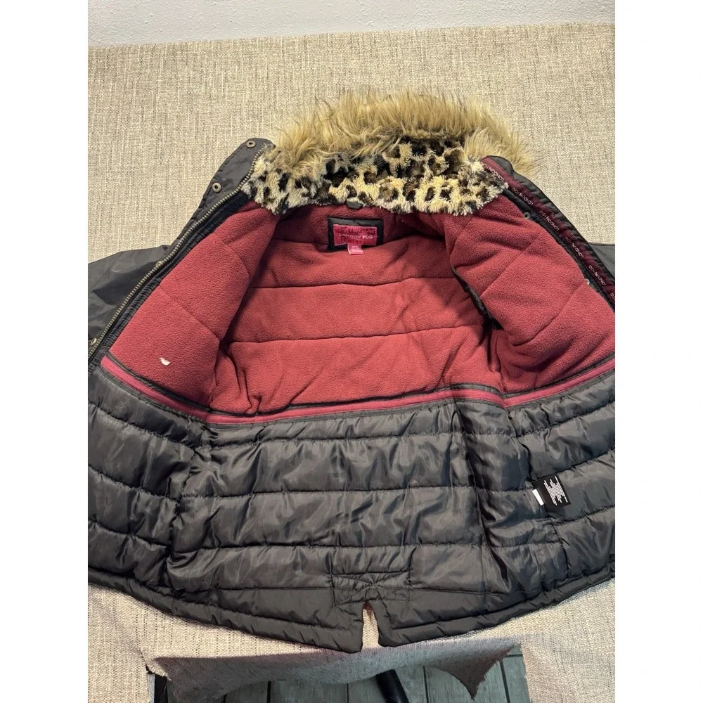 London Fog Down Parka Jacket Womens 10/12 Kids Puffer Hooded Faux‎ Fur